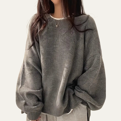 Relaxed Fit Long Sleeve Knit Sweater - OutfitLondon