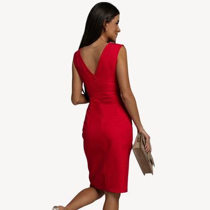 Ladies' Deep V Neck Split Midi Dress