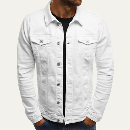 Men's Leather Look Button Jacket with Stand Collar