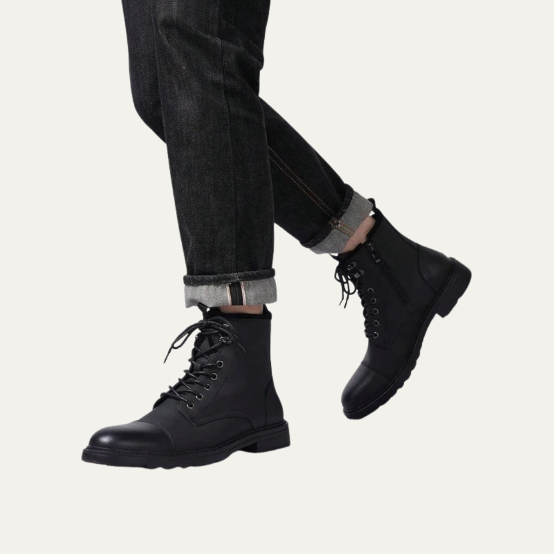 Tough Leather Lace Up Military Ankle Boots