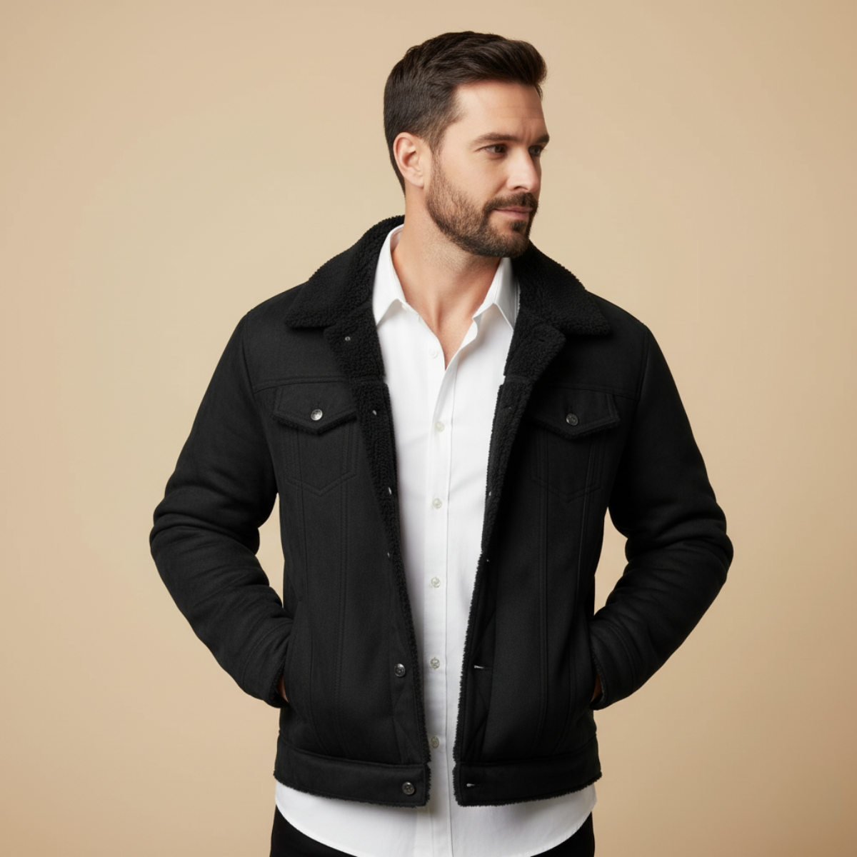 Classic Men's Faux Leather Shearling Coat