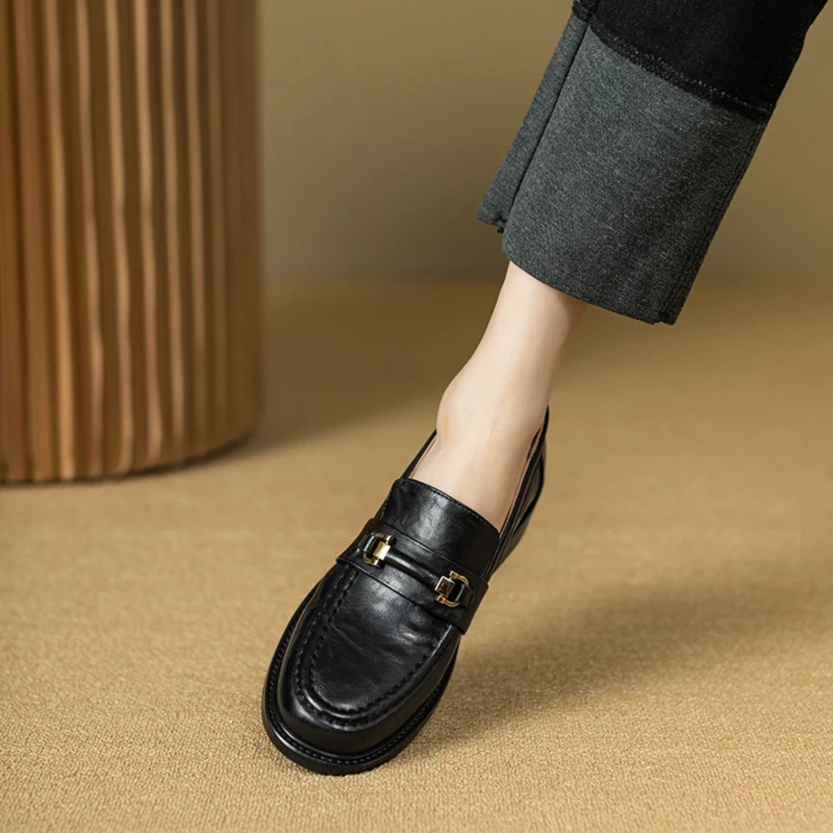Luxury Mens Leather Slip On Dress Loafers with Metal Buckle