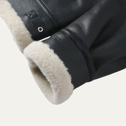 Warm Shearling Aviator Men's Winter Coat with Fleece Inside
