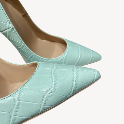 Comfortable Pastel Green Leather High Heels