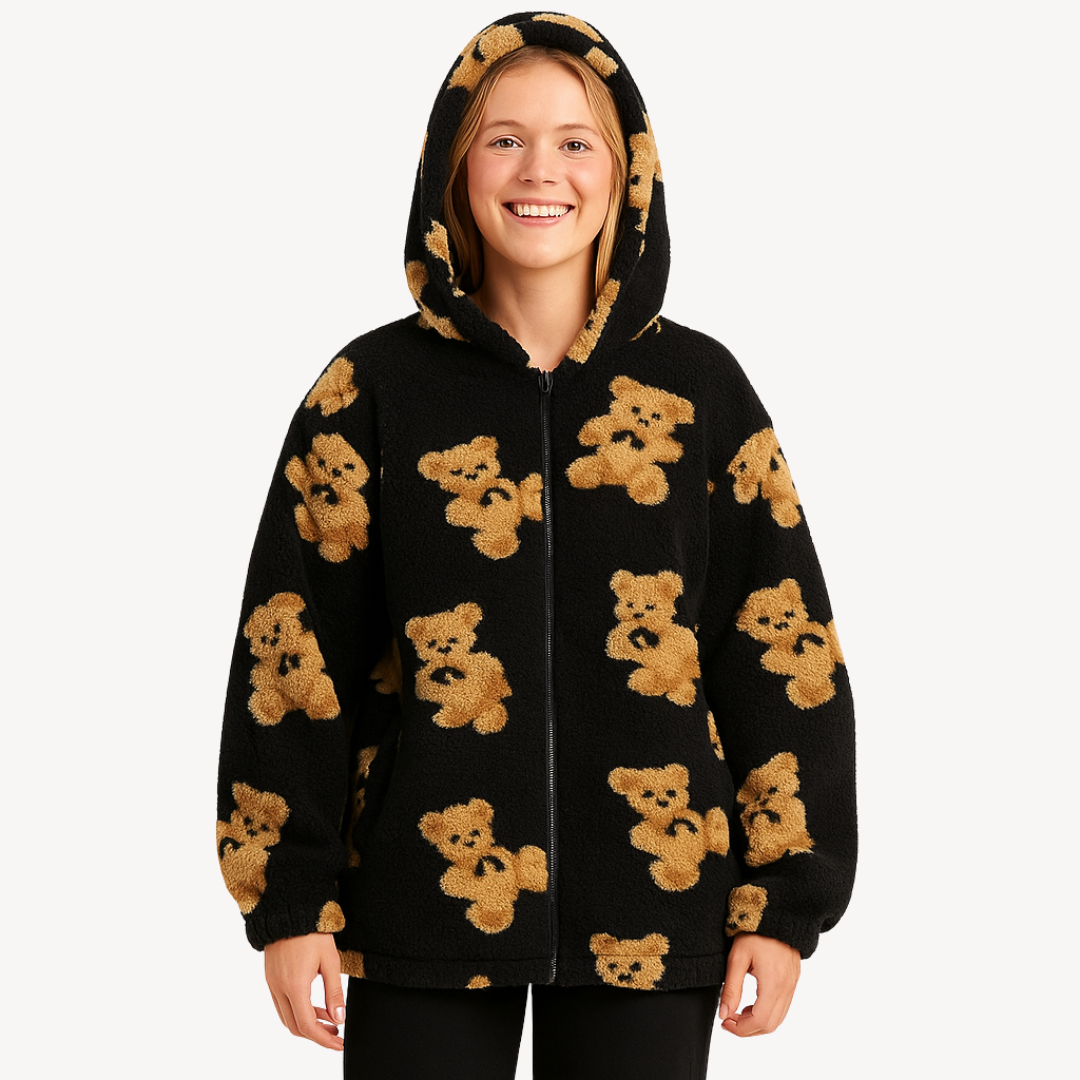 Cute Bear Print Women's Hoodie Jacket - OutfitLondon