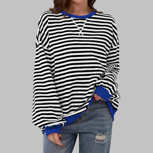 Relaxed Fit Striped Crew Neck Sweatshirt - OutfitLondon
