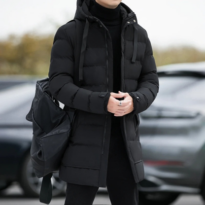 Men's Black Down Filled Long Puffer Jacket