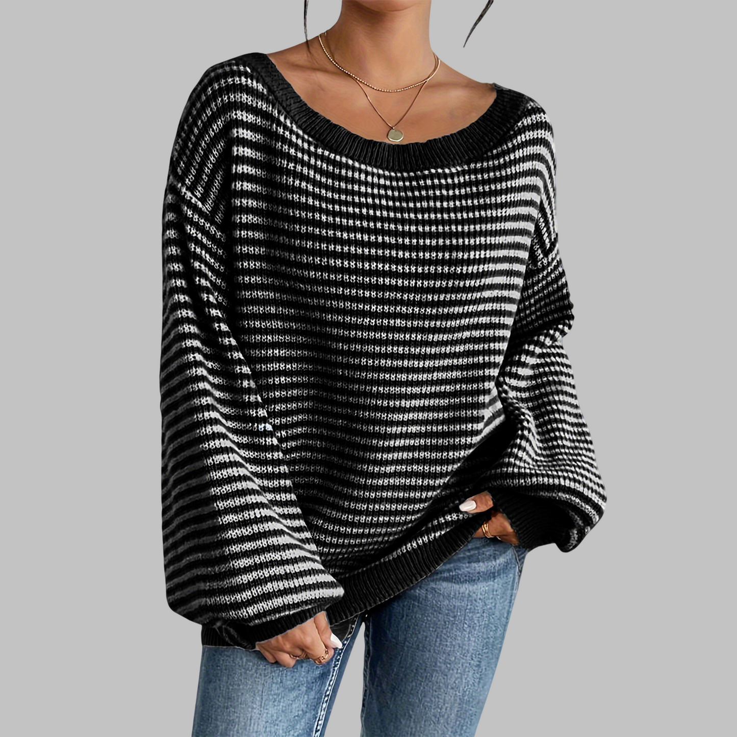 Relaxed Fit Striped Crew Neck Sweater