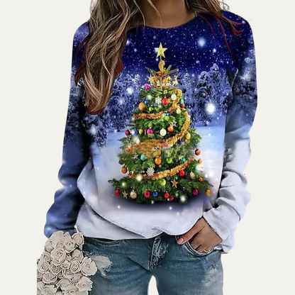 Ladies Festive Holiday Tree Crew Sweatshirt