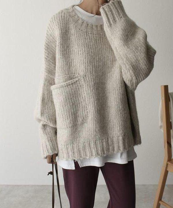 Cozy Ladies Crew Neck Jumper with Pockets - OutfitLondon