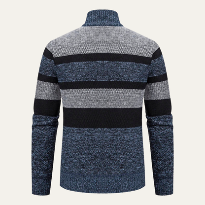 Warm Men's Striped Zip Up Cardigan Sweater