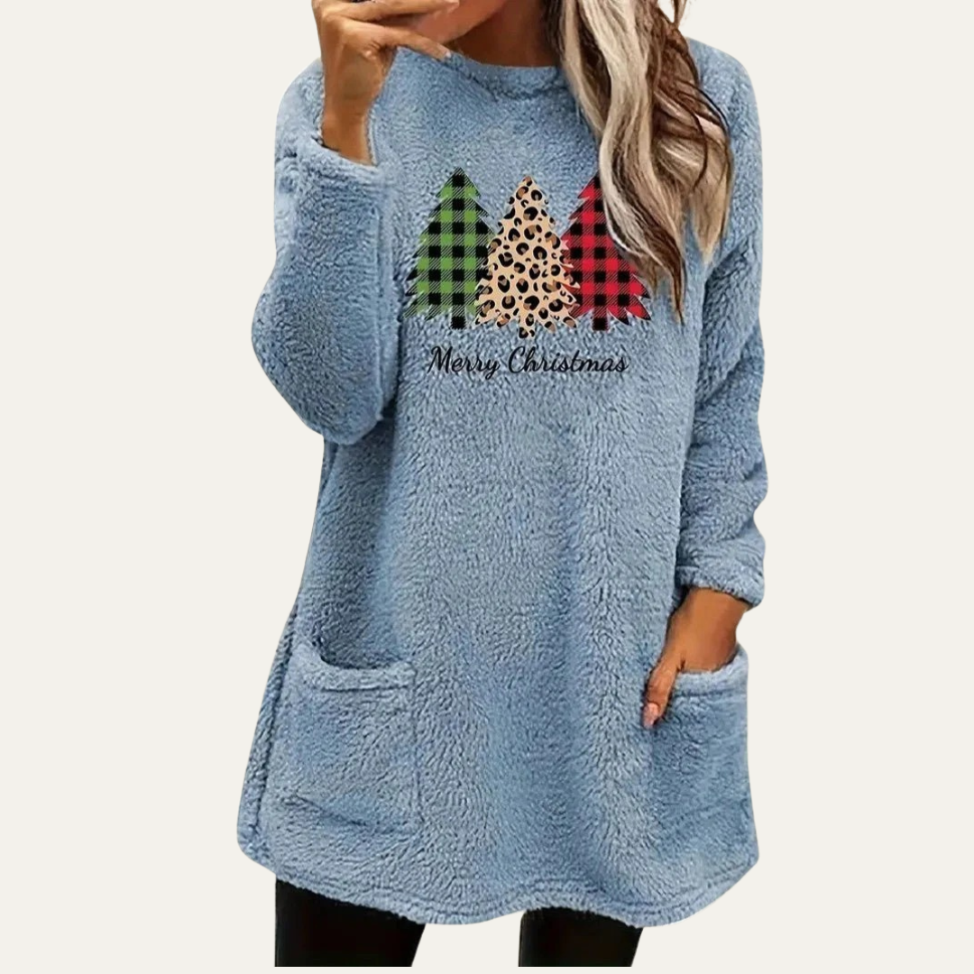 Soft Plush Holiday Tree Sweatshirt Top