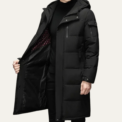 Warm Men's Black Parka Puffer Jacket with Hood