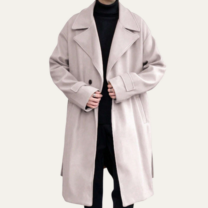 Classic Mens Wool Overcoat with Waist Belt