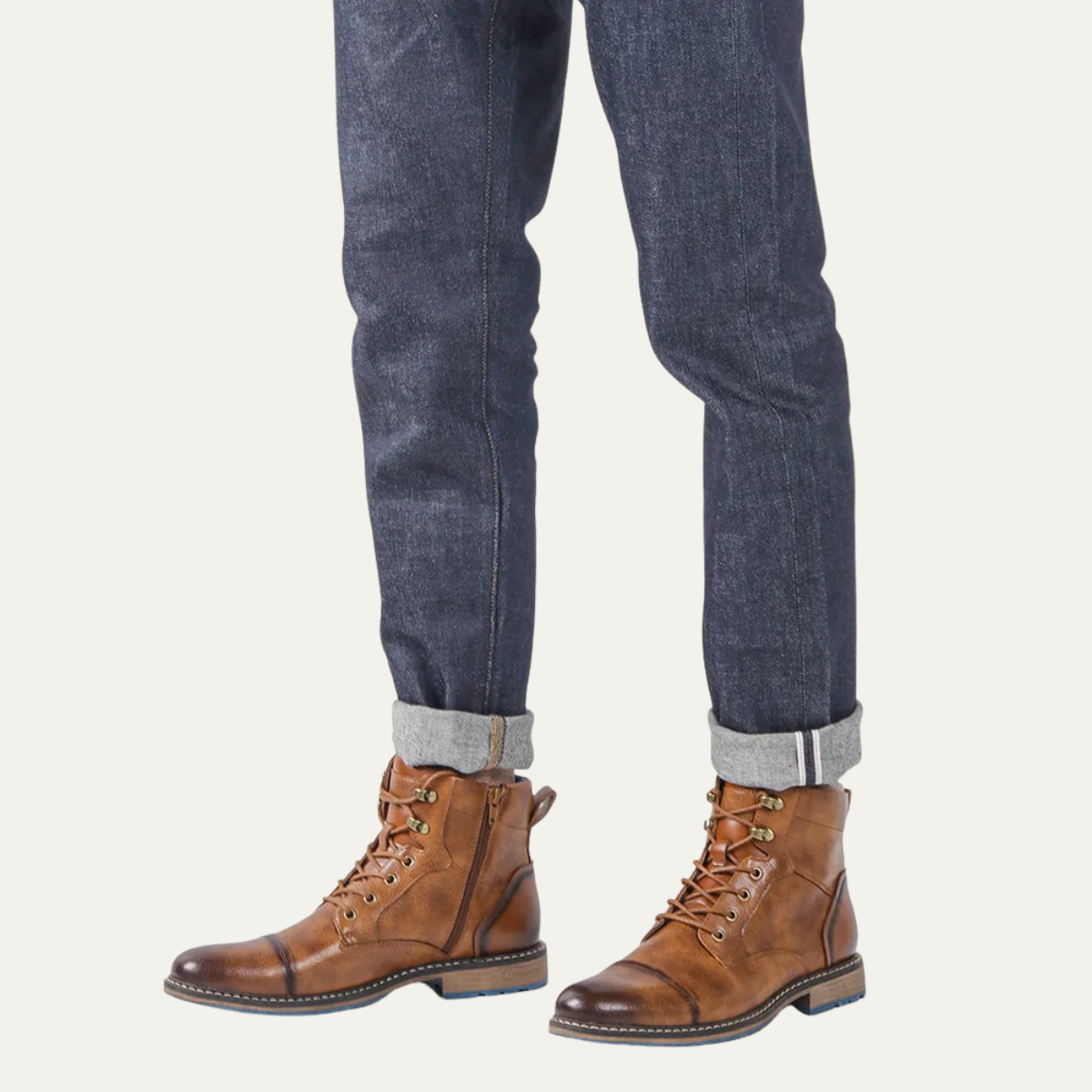 Brown Leather Mens Ankle Boots Lace Up Style