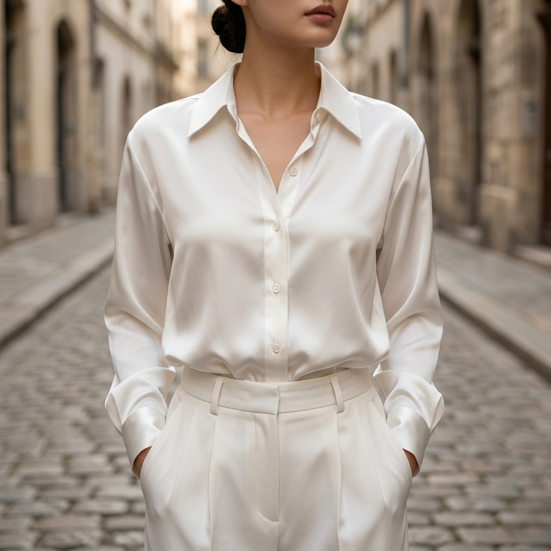 Ladies Elegant Soft Button Front Long Sleeve Blouse