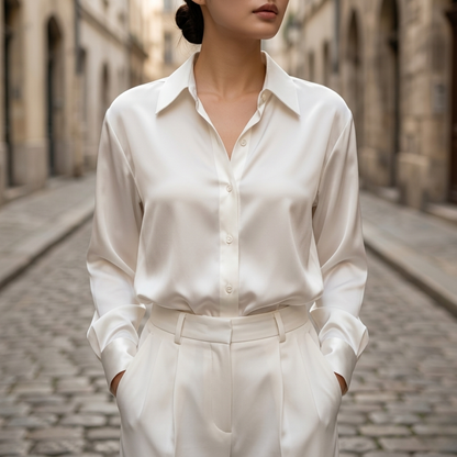 Ladies Elegant Soft Button Front Long Sleeve Blouse