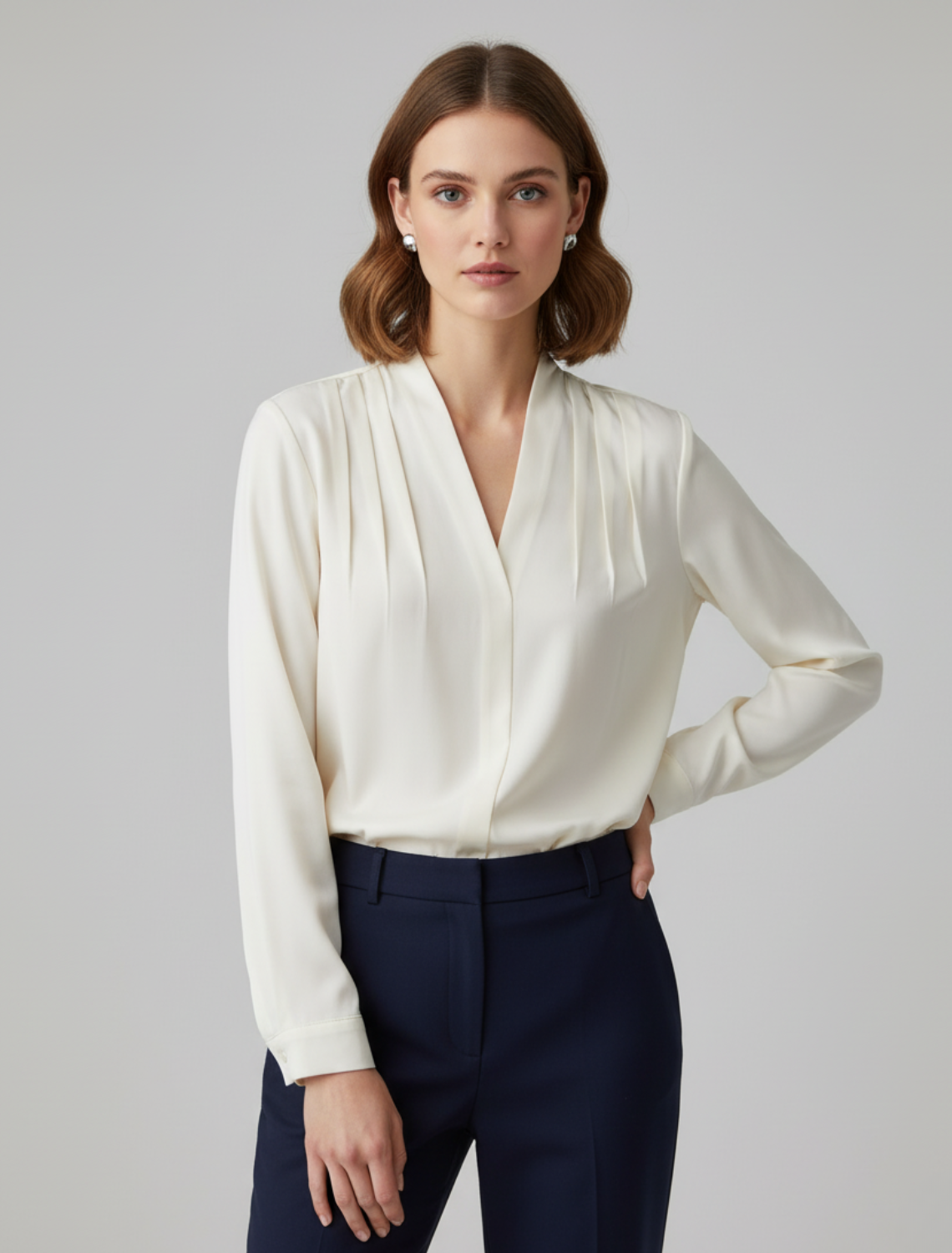 Flowy Ruffle Satin Top with Fitted Waist Design - OutfitLondon