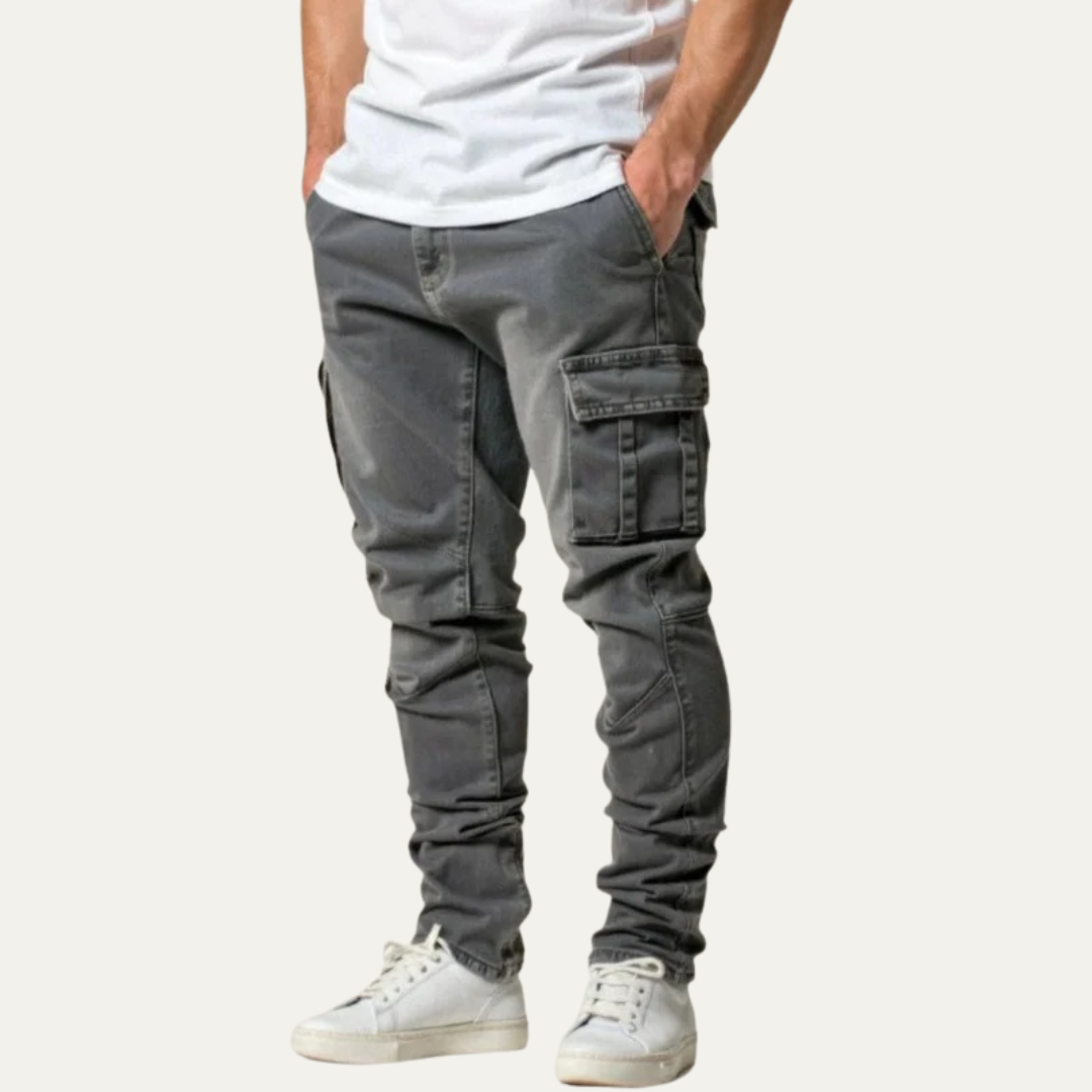 Men's Fitted Elastic Cargo Jeans Pants