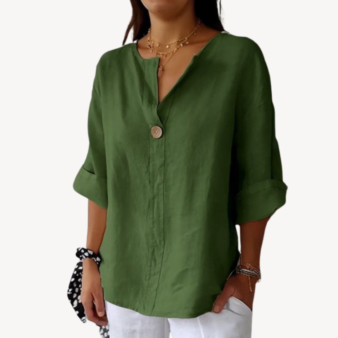 Relaxed Fit Cotton V Neck Ladies Shirt