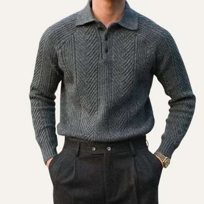 Men's Patterned Zip Neck Knit Polo Shirt
