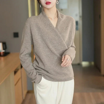 Comfortable Oversized Wrap Sweater | V Neck Long Sleeves