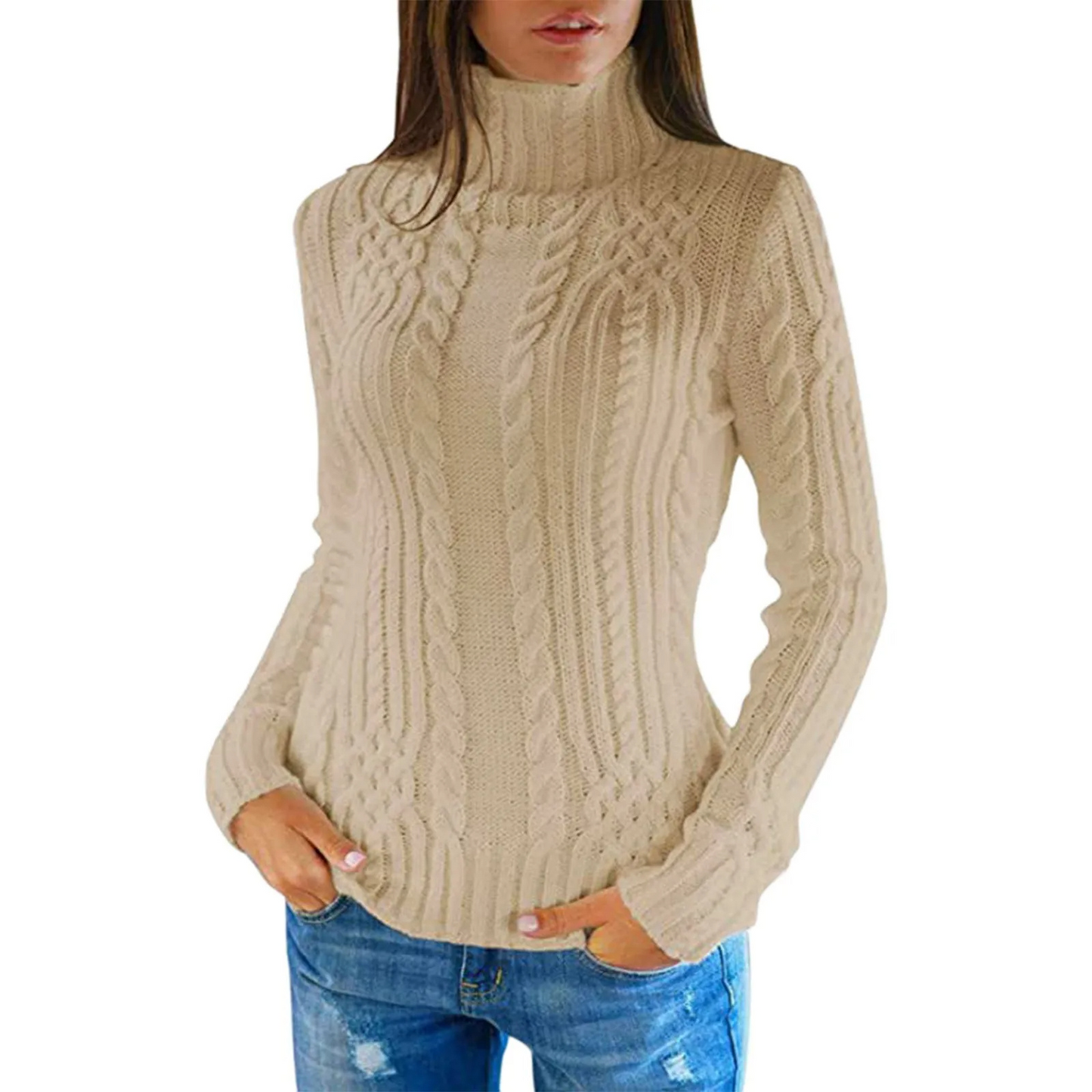 Warm Soft Cable Knit Turtleneck Sweater