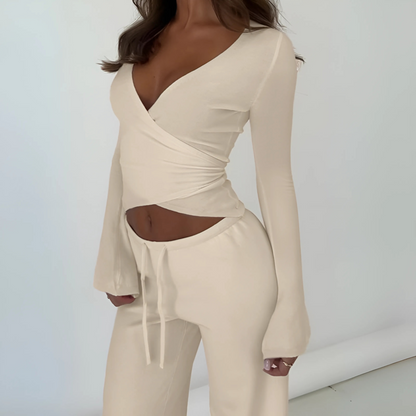 Elegant V Neck Long Sleeve Pantsuit Set