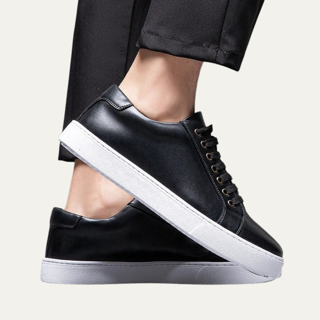 Classic Men's Low Top Leather Sneakers with Thick Sole