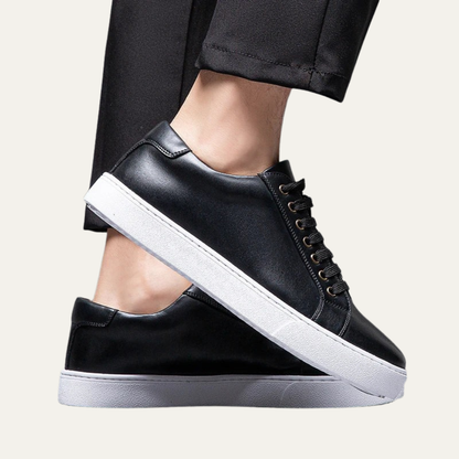 Classic Men's Low Top Leather Sneakers with Thick Sole