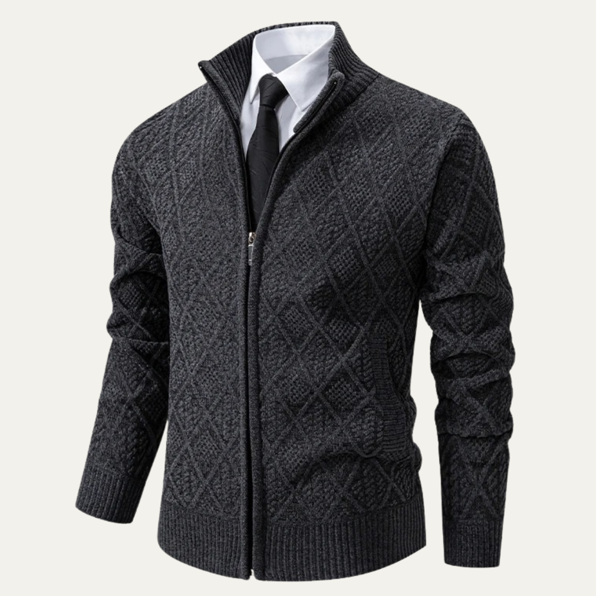 Stylish Men's Zip Up Knit Patterned Jacket