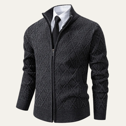 Stylish Men's Zip Up Knit Patterned Jacket