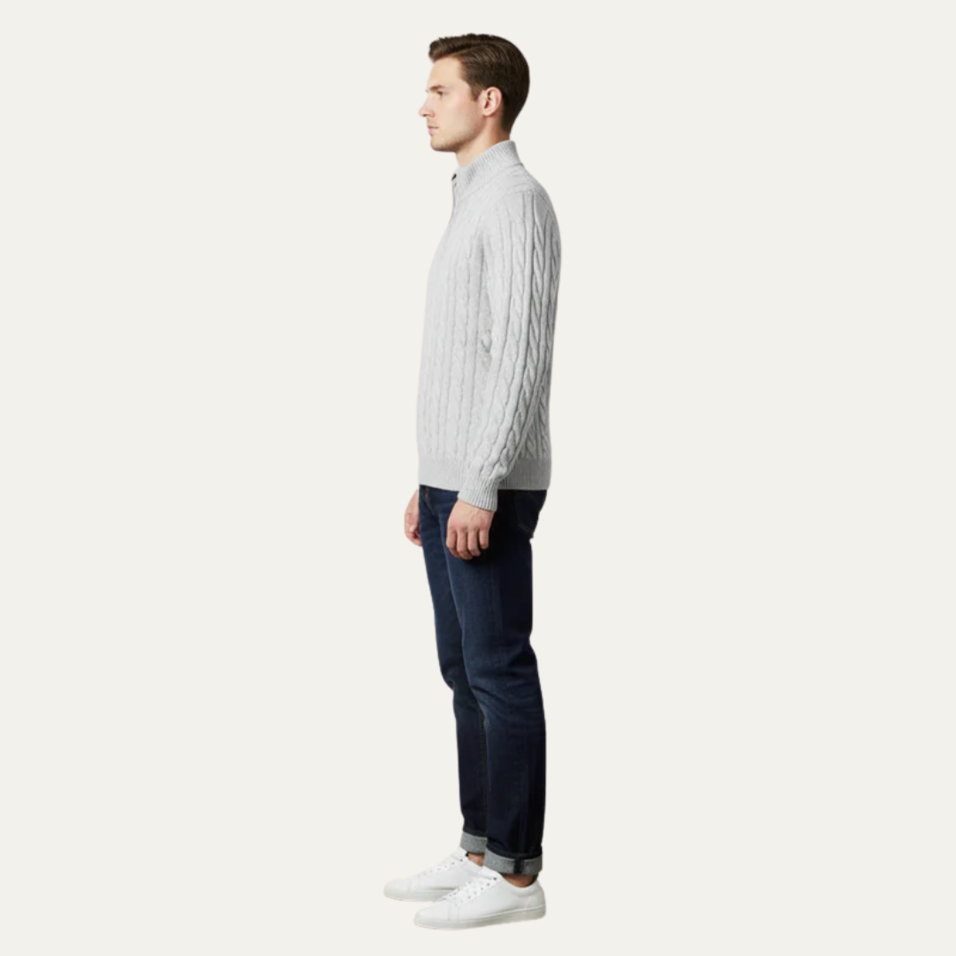Classic Quarter Zip Fitted Knit Sweater