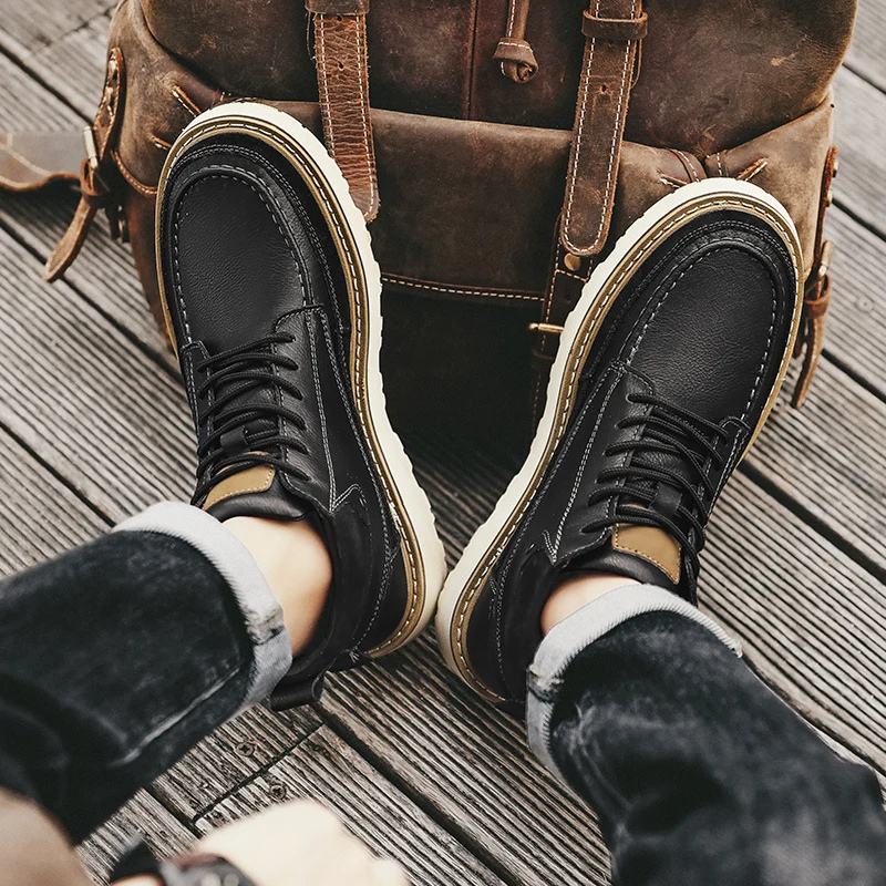 Leather Look Men's Ankle Boots Brown Vegan Style - OutfitLondon