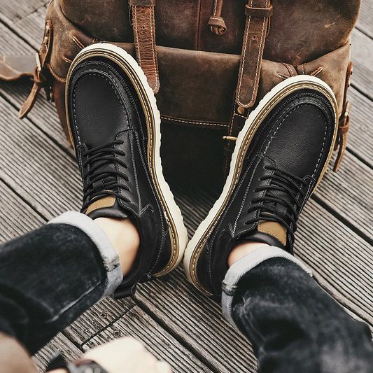 Leather Look Men's Ankle Boots Brown Vegan Style - OutfitLondon