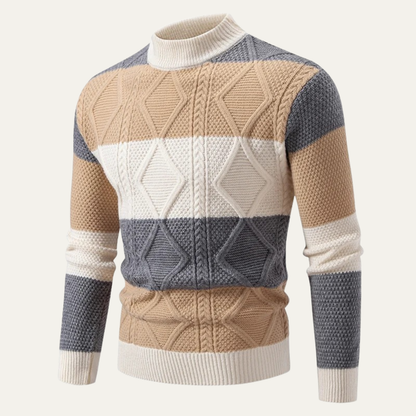 Colourful Patchwork Cable Knit Men's Sweater