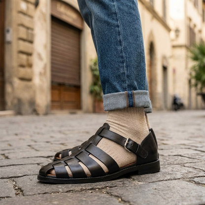 Comfortable Leather Summer Sandals for Men Buckle Strap