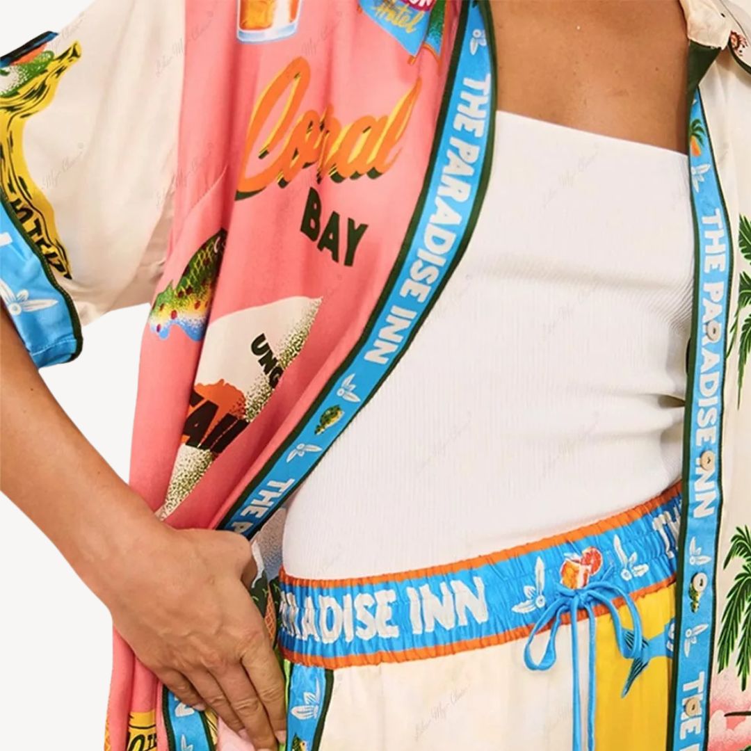 Summer Floral Satin Pants Set
