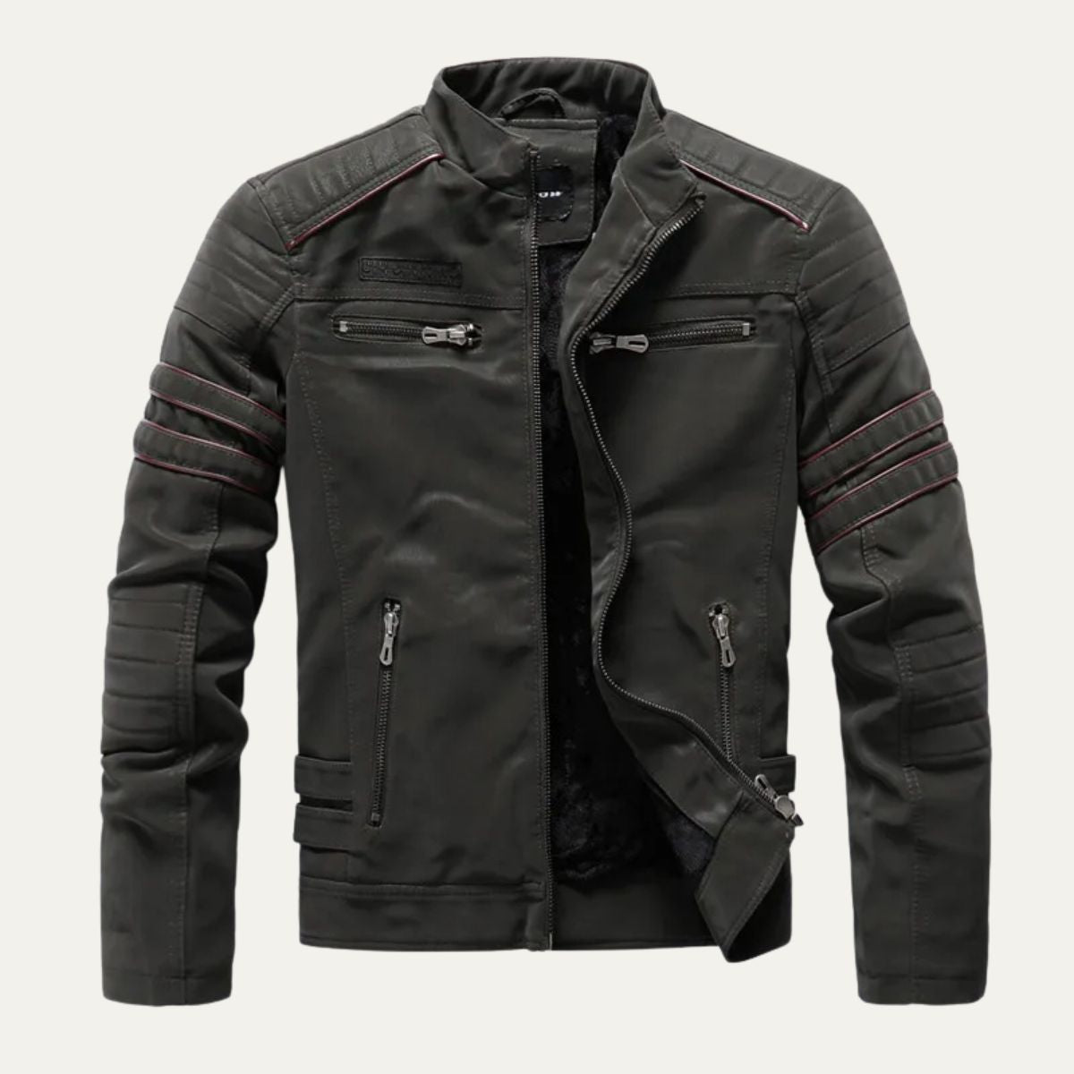 Men's Synthetic Leather Biker Jacket with Padded Details