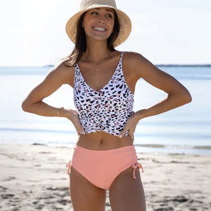 Wild Print Low Cut Tie Side Swimsuit Set