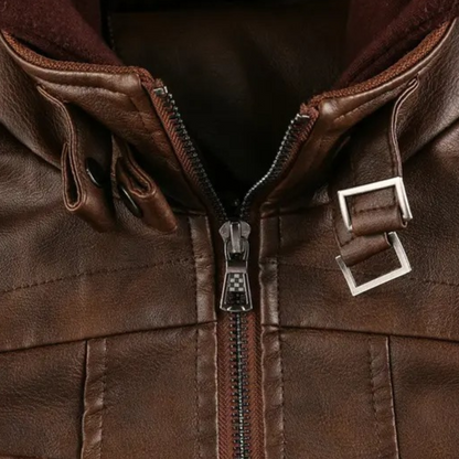Men's Faux Leather Hooded Coat