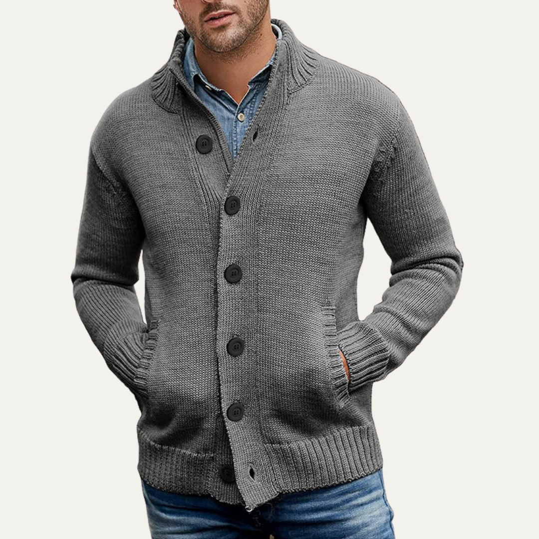 Men's Thick Knit Crew Neck Button Sweater