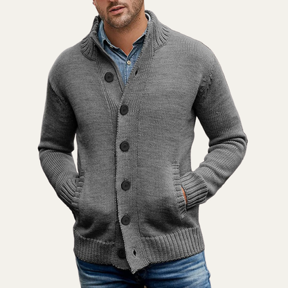 Men's Thick Knit Crew Neck Button Sweater