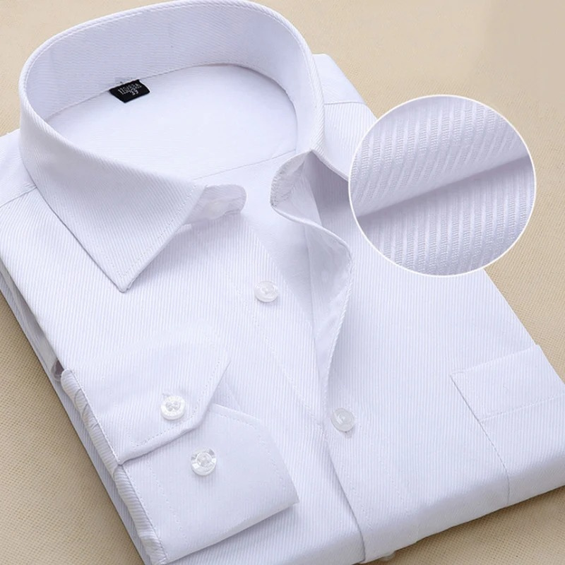 Simple Relaxed Fit Mens Long Sleeve Dress Shirt