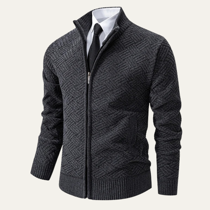 Men's Classic Knit Pattern Jacket with Stand Collar