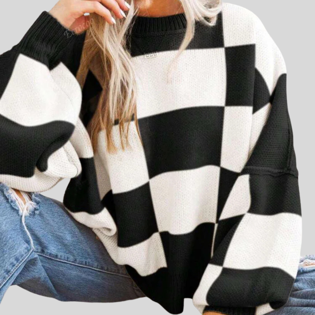 Comfy Plaid Crew Neck Long Sleeve Sweater