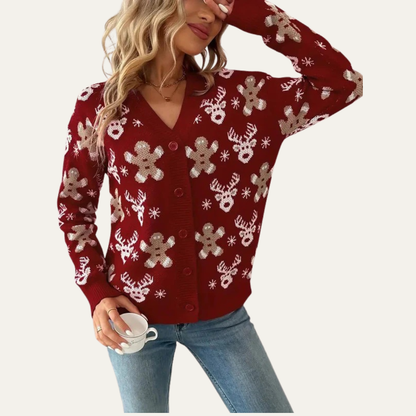 Women's Holiday Red Cable Knit Cardigan