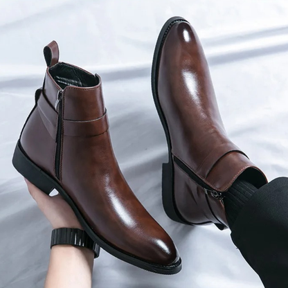 Men's Premium Leather Ankle Boots with Zipper and Grip Sole