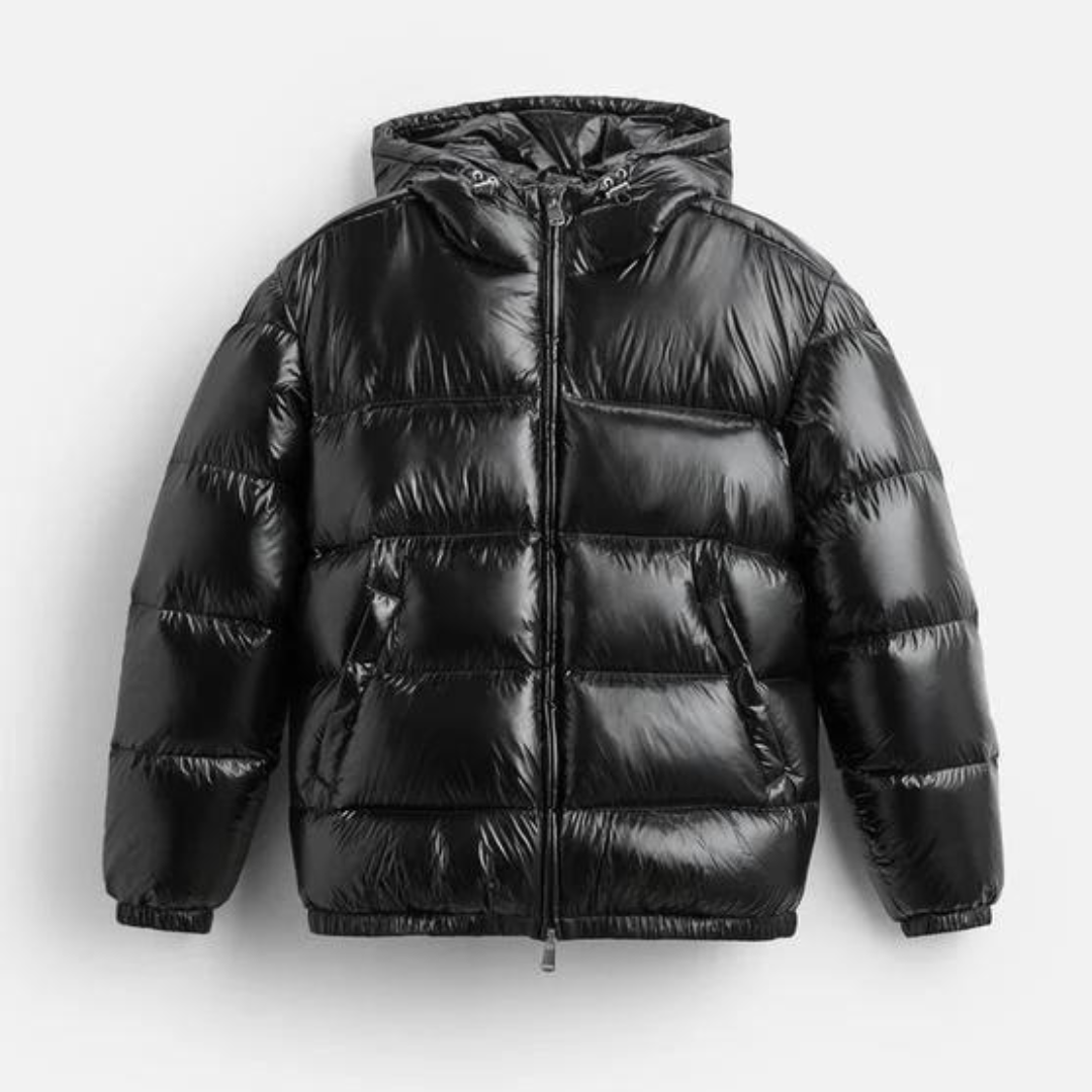 Waterproof Black Hooded Puffer Coat for Men