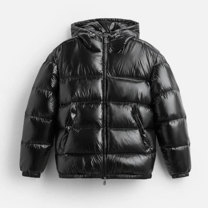 Waterproof Black Hooded Puffer Coat for Men